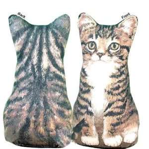 Gray Tabby Cat Cotton Fabric Screened Weighted Mini Doorstop, 6 tall 