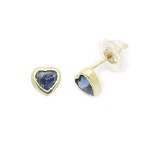   CZ Heart Yellow Gold Earring W/ Safety Back For Kids & Teens: Jewelry