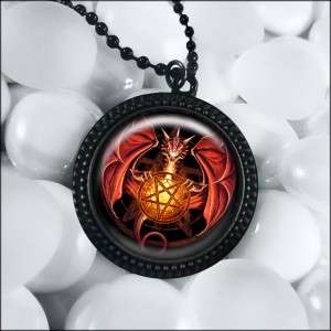 Dragon Pentagram Pentacle Gothic Black Metal Fantasy Pendant Necklace 
