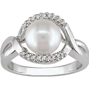  Silver .05ct TDW 7 8mm FW Button Pearl Ring, I2 I3, prong 