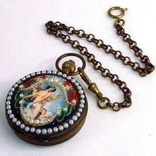 Vintage Copper Pearl Image Mehcanical Pocket Watch FOB  