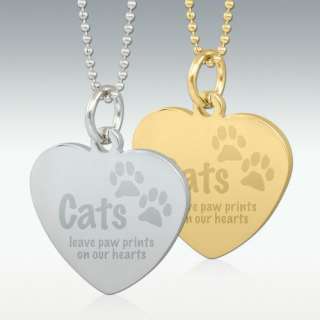 Cats Leave Paw Prints Engraved Heart Pendant   Silver or Gold   Free 