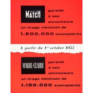  1957 Ad Paris Match Marie Claire Magazine Publication 