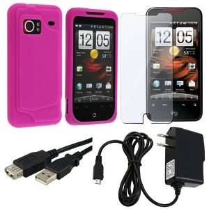  HTC combo Hot Pink Silicone soft Case + Travel Charger 