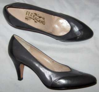   Ferragamo Italian High Heels Pumps Shoes Blue Gray Leather Womens 7 B