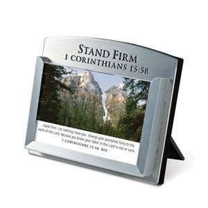  Stand Firm Brushed Metal Themed Scripture Card Holder 
