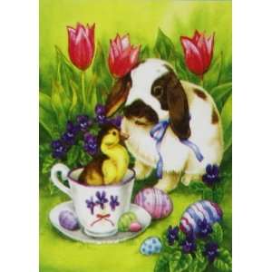 Easter Bunny, Duckling & Colored Eggs Spring Garden Flag  12.5 x 18 
