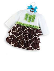 NWT Mud Pie Wild Child Ruffled Giraffe Dress, 2T 3T  
