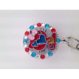  Hello Kitty Heart Id Badge Reel Red White and Blue Bling 