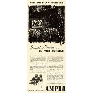 1943 Ad Ampro Corp Movie Projector Wartime WWII Soldiers Film Camera 