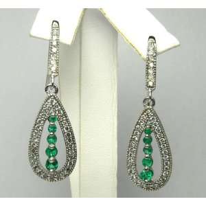   Brillant Colombian Emerald & Diamond Dangle Earrings 