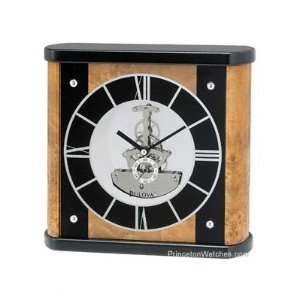  Tabor Burl Veneer 9 1/2 Wide Bulova Mantel Clock: Home 