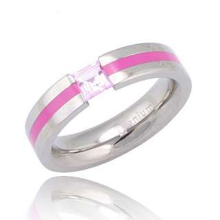   Titanium Band Princess Synthetic Pink Sapphire Wedding Ring  