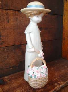 Vintage 1988 Kinka Enesco Girl Flower Basket Figurine  