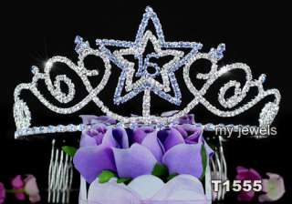 Sweet 16 Blue Crystal Quinceanera Star Tiara AT1555  