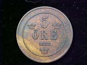 Sweden 1882/1 5 ore KM736 nice bold overdate  