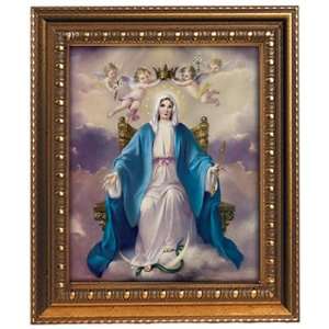 Queen of Heaven in Wood Frame with Golden Trim, 11.25 x 13.25   MADE 