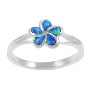  Sterling Silver Blue Opal Plumeria Ring: Jewelry