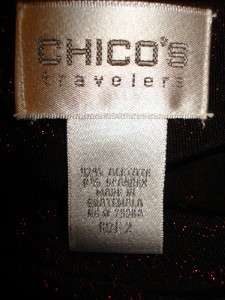 CHICOS TRAVELERS Red Black Burnout Sparkle Shelf Bra Shell Size 2 