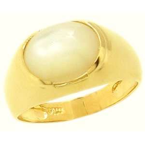  14K Yellow Gold Large Cabochon Oval Gemstone Ring Mother 