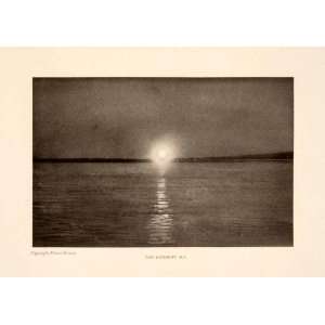  1913 Halftone Print Canada Sun Sunset Midnight River Lake 