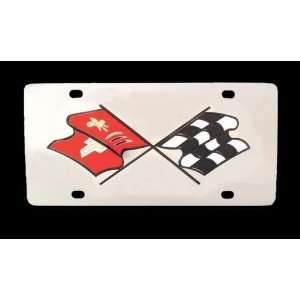   : Corvette Crossflag Emblem Stainless Steel License Plate: Automotive