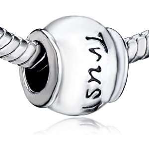 Words Trust Engraved Beads Fits Pandora Chamilia Biagi Charm Bracelet