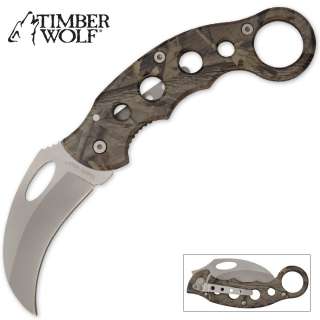 Karambit Blade Folding Pocket Knife Camo Handle Timberwolf Hunting 