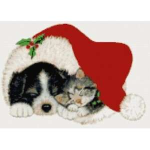   Dog and Cat in Christmas Hat Counted Cross Stitch Kit: Everything Else