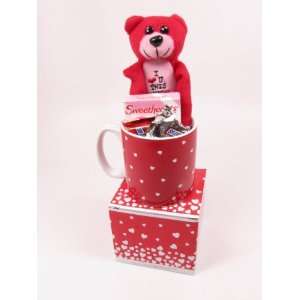 Valentines Day Heart Mug, Bear & Candy Sweethearts  
