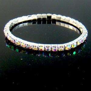 c311 Lady Row Bridal Gemstone Pearl Crystal Bead Elastic Bangle 