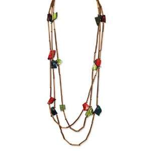  Capiz Shell, Bamboo & Acrylic Bead Slip on Necklace 