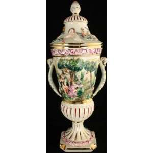  Hand Painted Italian Capo Di Monte Lidded Vase Goddess 