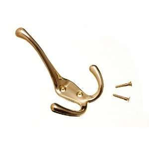 HAT AND ROBE COAT HANGER CLOTHES TRI HOOK BRASS PLATED + SCREWS ( pack 