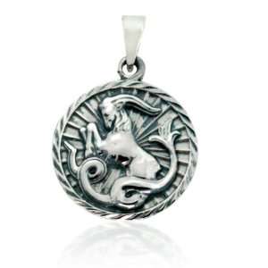  Sterling Silver Zodiac Capricorn Sign Medal Pendant 