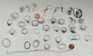 Generous Lot of Sterling Silver Rings Earrings Pendants  