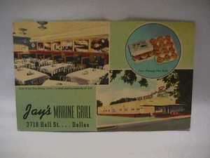   1950s Jays Marine Grill Dallas, TX Postcard Stellmacher & Son Texas