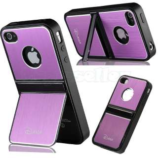 Black Deluxe Aluminum W/Chrome Stand Back Case Cover For iPhone 4 4S 