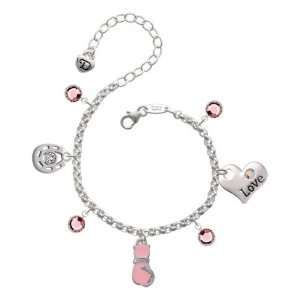  Pink Resin Cat Love & Luck Charm Bracelet with Light Rose 