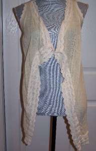   Anthropologie Draped Gauze Sleeveless Cardi Vest w/ Thick Crochet M
