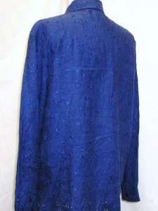TALBOTS  IRISH LINEN Navy Blue BUTTON DOWN Shirt Blouse Womens S L 44 