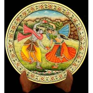  Radha Krishna   Miniature Painting on Marble Plate: Home 