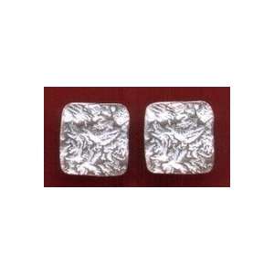   Shiny Textured Sterling Silver Square Post Earrings, 5/8 in: Jewelry
