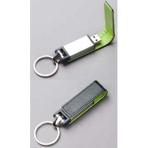   Black Leather w/Green Lining Key FOB USB Flash Memory Drive 16 GB