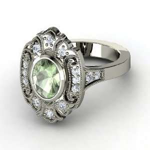  Chamonix Ring, Oval Green Amethyst 14K White Gold Ring 