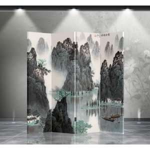  Double Sided Canvas Screen Room Divider   Mountain & River 