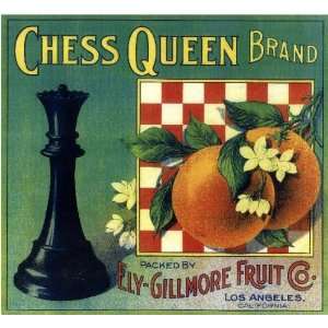 Los Angeles Chess Queen Chess Piece Orange Citrus Crate Box Label Art 