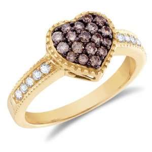 14K Yellow Gold White and Chocolate Brown Diamond Engagement Ring 