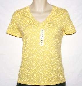 CHARTER CLUB Yellow Polka Dot V Neck Shirt Top Petite Size Large NWT 
