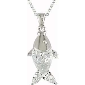  Sterling Silver Cubic Zirconia Fish Pendant: Jewelry